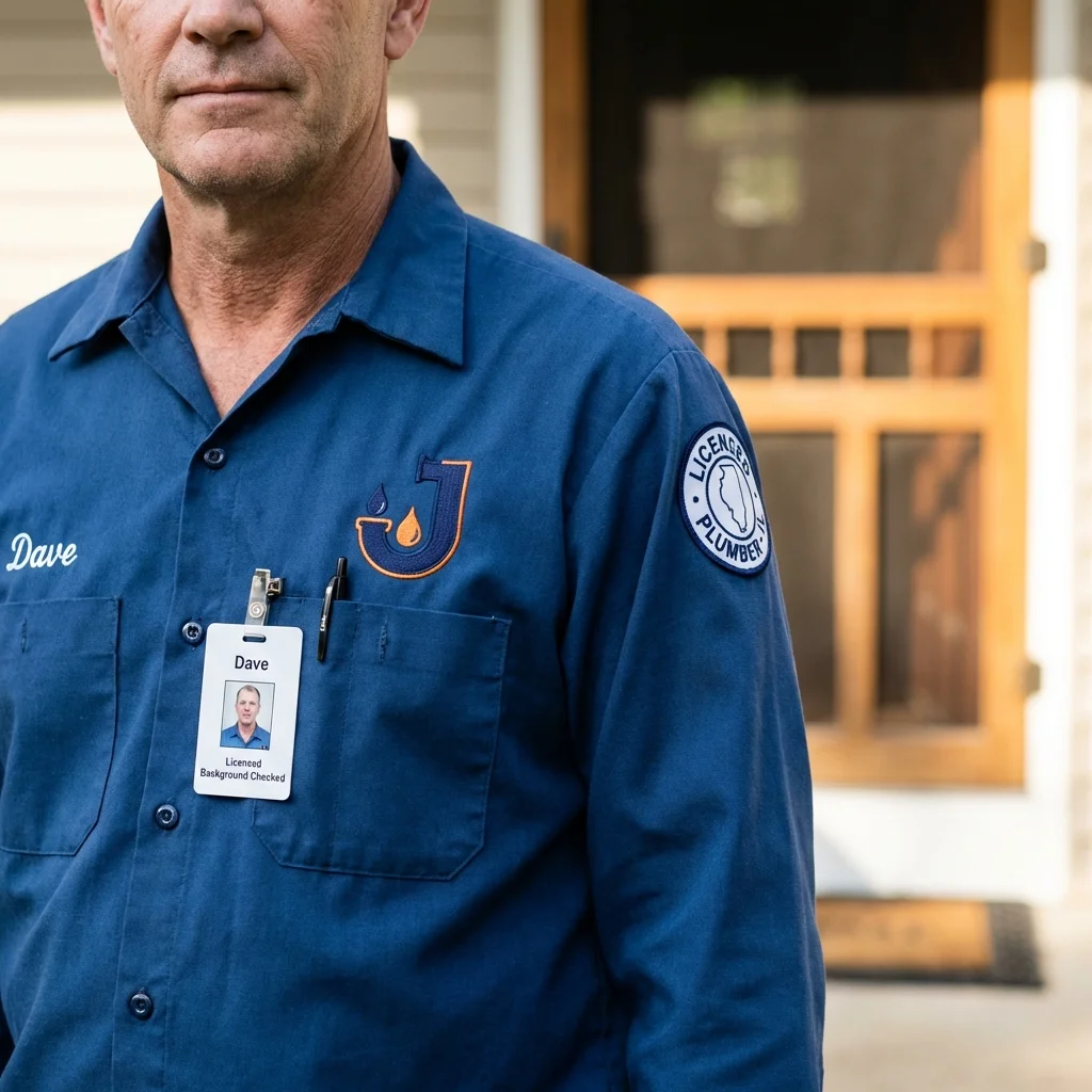 Licensed plumber showing ID badge in Rockmart, GA