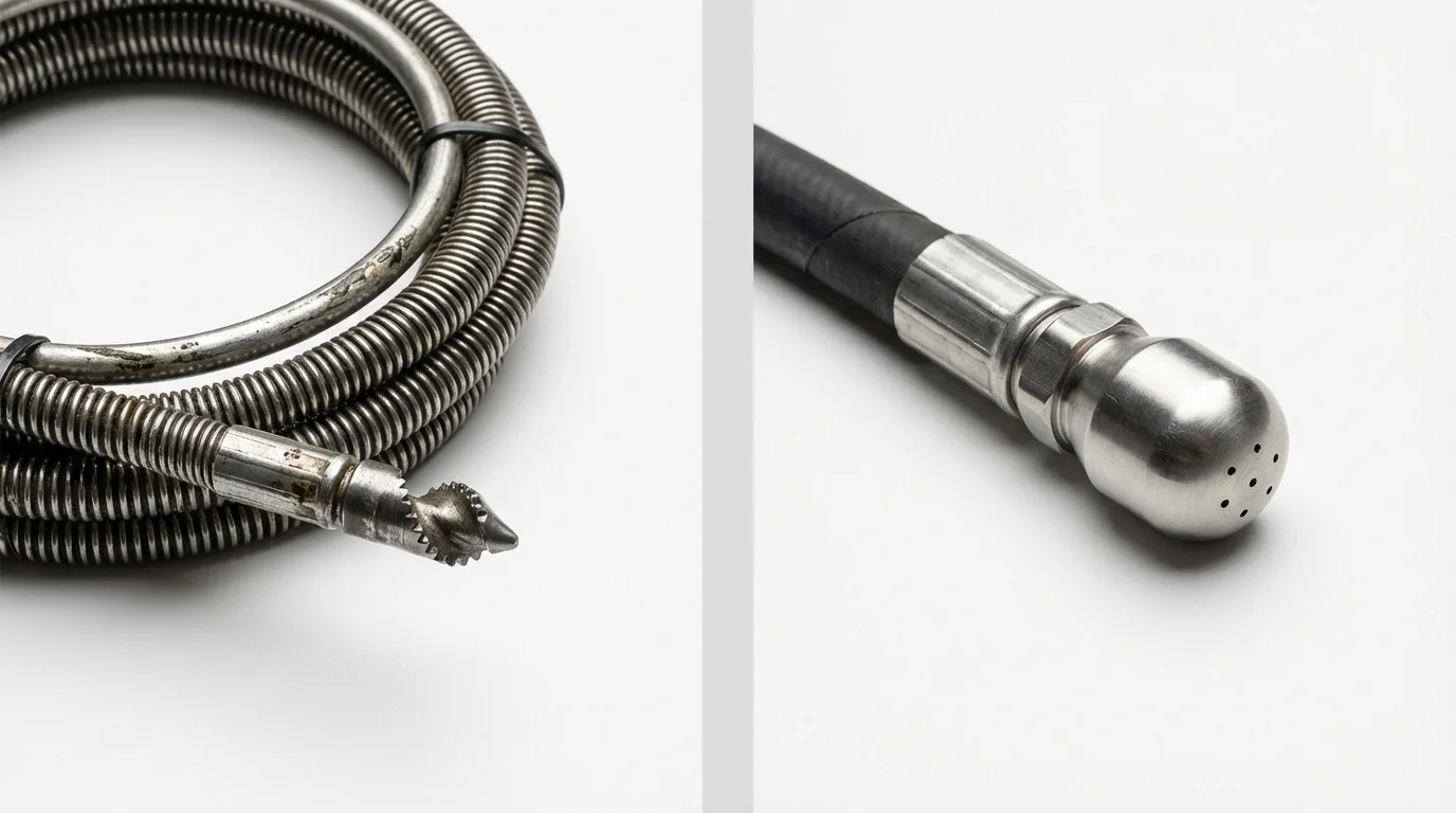 Drain snake cable and hydro jetting nozzle used for drain cleaning in Rockmart, GA